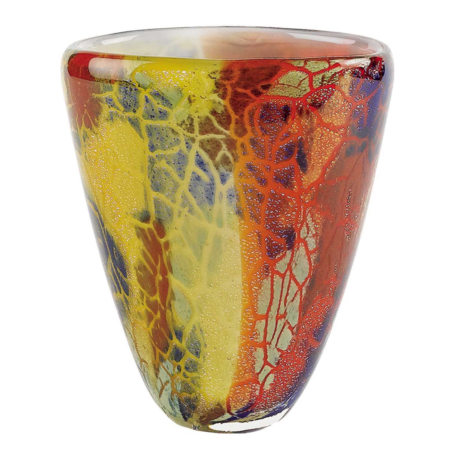 8" Orange Red and Yellow Murano Glass Abstract Oval Table Vase - American Smart