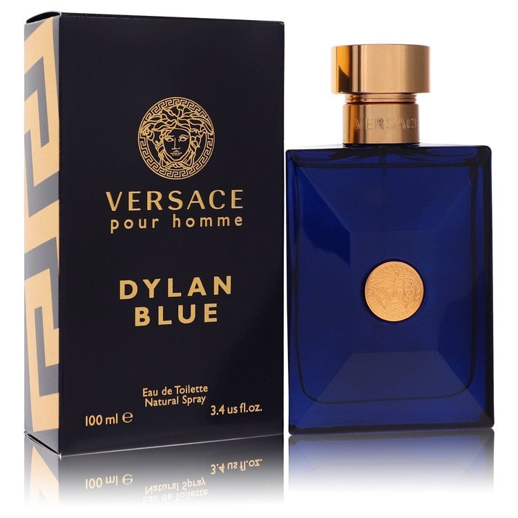 Versace Pour Homme Dylan Blue men's Eau de Toilette spray, 3.4 oz, featuring the blue bottle and sleek design.