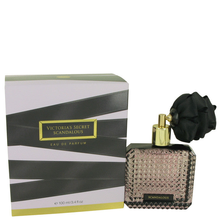 Victoria's Secret Scandalous Eau De Parfum spray bottle, 3.4 oz, with elegant packaging for women.
