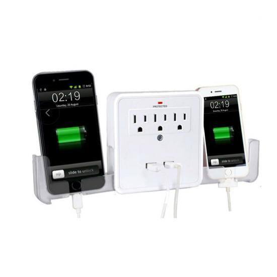 American Smart WB Classic Combo Wall Adapter with 3 AC outlets, surge protection, and dual USB ports for charging devices.