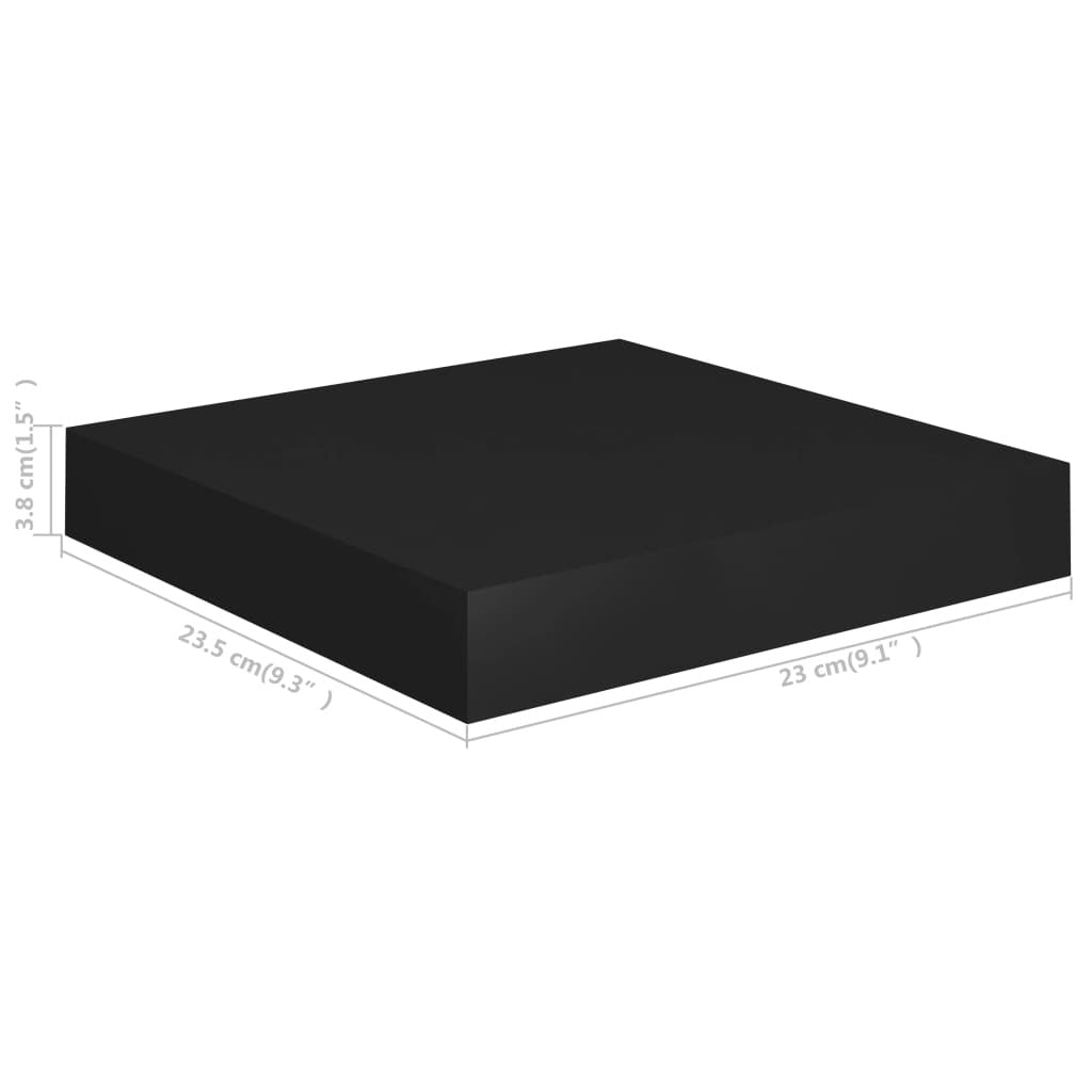 Black MDF floating wall shelf measuring 9.1x9.3x1.5 inches, ideal for wall decor and storage in modern home interiors.