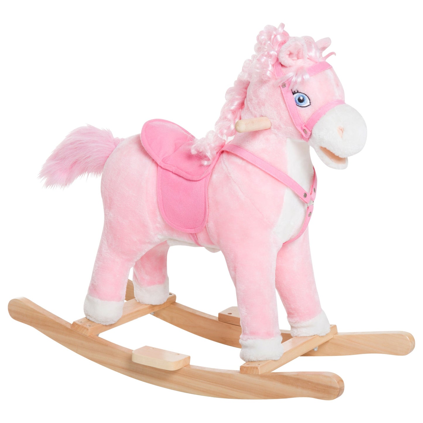 American Smart toddler plush rocking horse with realistic sounds and swinging tail, perfect for kids aged 3 years old.