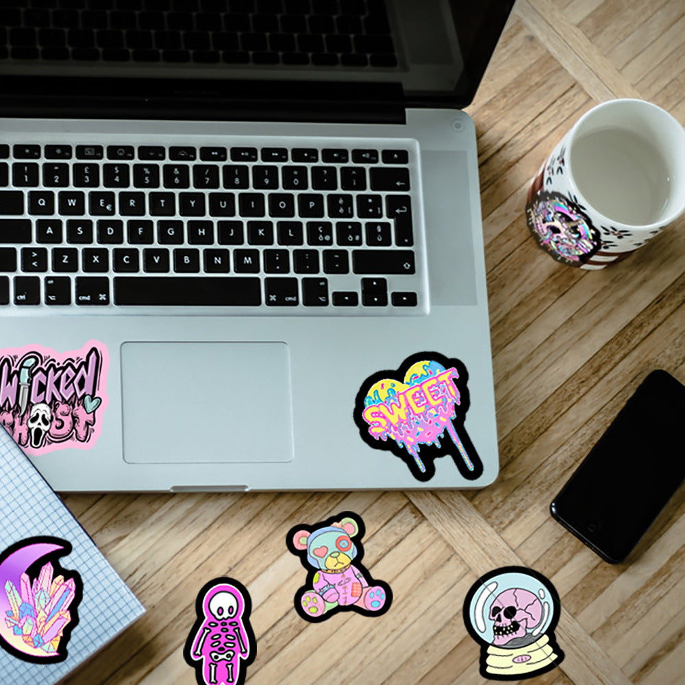 Computer waterproof Halloween graffiti sticker by ClaudiaG Home featuring colorful, urban-inspired Halloween-themed graffiti art.