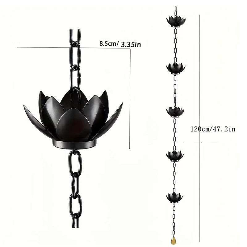 Metal Lotus Rain Chain for gutters, 8.5ft decorative downspout extension by eprolo, rust-resistant garden outdoor water feature