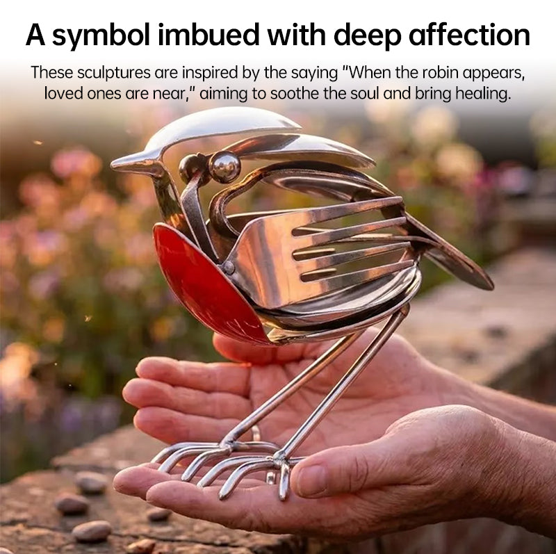 Handmade stainless steel bird sculpture featuring recycled spoon and fork design by eprolo, ideal for home or office decor.