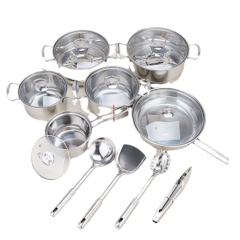 Eprolo stainless steel 18-piece cookware set with soup pots, cutlery, and various sizes for household kitchen use