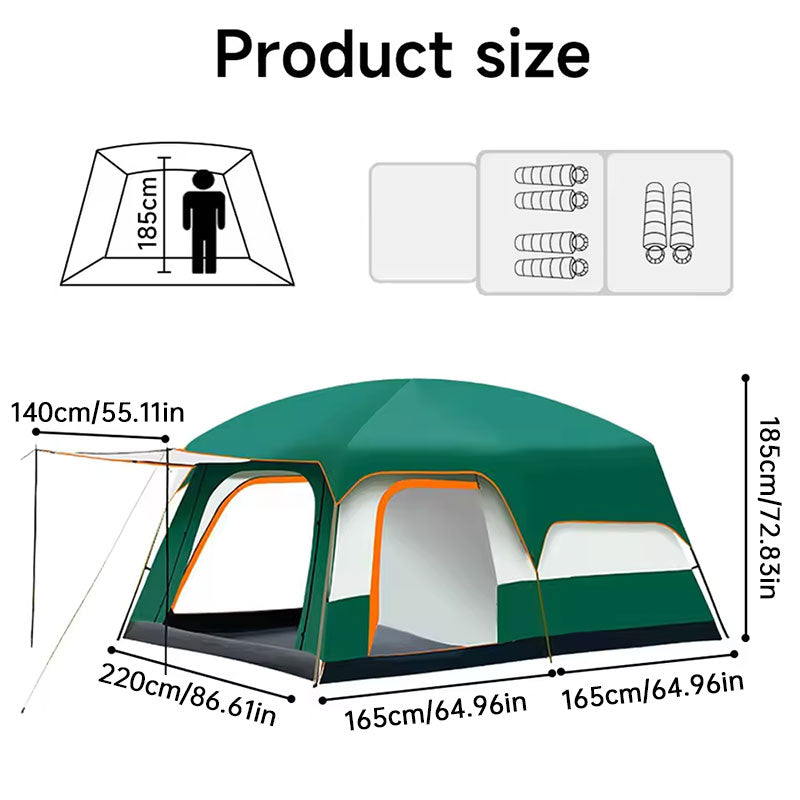 Eprolo double-layer family camping tent with two bedrooms, waterproof and UV resistant, suitable for outdoor hiking and camping.