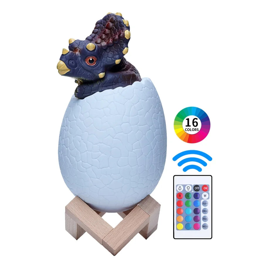 Dinosaur LED Night Light 16 Colors 3D Printed Touch Sensor Triceratops Egg Bedside Lamp Remote Control Toy Rechargeable Light - American Smart