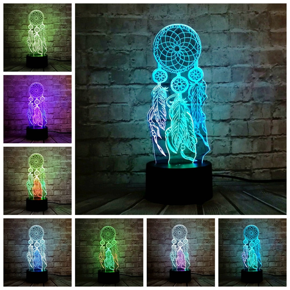 Eprolo H Valentine wind chimes table lamp with 3D touch night light, dream catcher decor for bedroom or party ambiance.