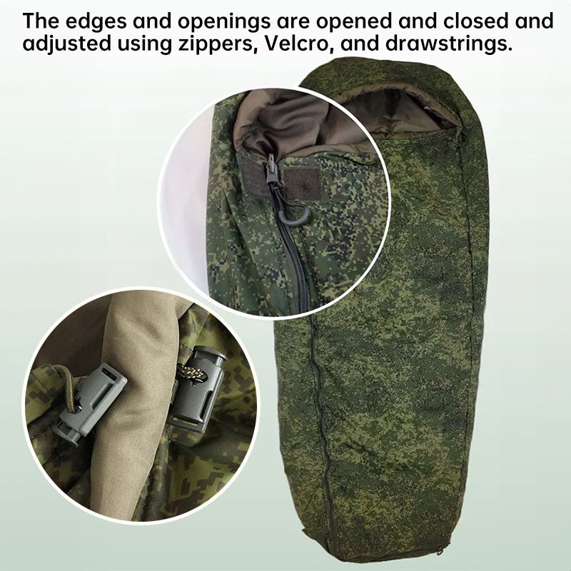 Eprolo Russian military-issued outdoor cold-proof sleeping bag in green, designed for extreme cold weather camping.