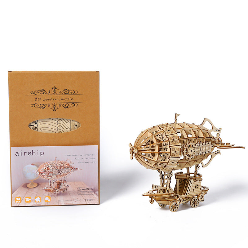 Eprolo 3D wooden airship puzzle, DIY assembly tabletop decoration model for children, small toy gift, detailed and colorful.