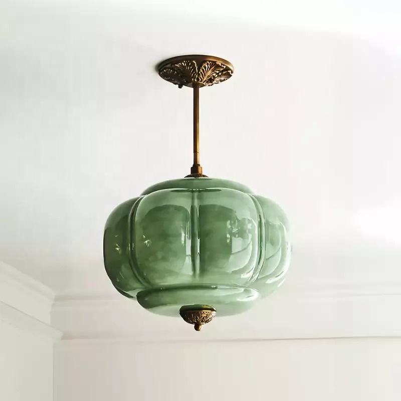 D38*H40CM Pendant Lamp with Pumpkin Glass Design for Bedroom, Living Room, Hallway, and Entryway - American Smart