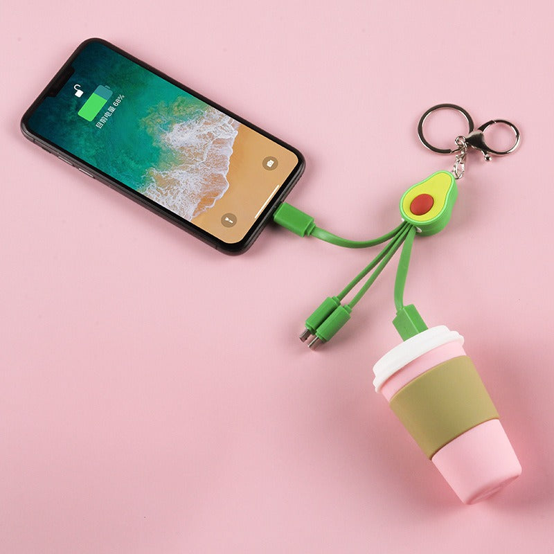 Cute eprolo Little Fresh cartoon avocado data cable with girl and fruit design, fast charging for smartphones.
