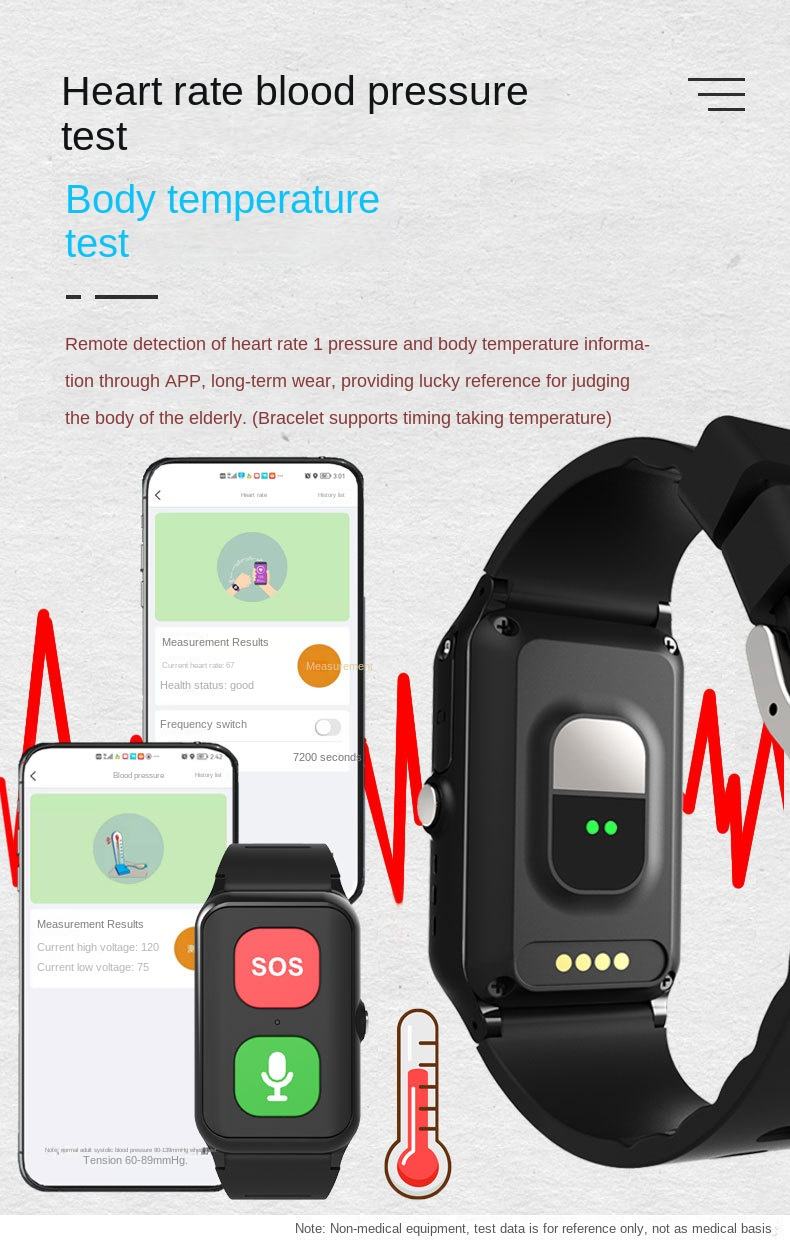 A70 Elderly GPS Positioning Watch Locator With Heart Rate Measurement Body Temperature Smart Bracelet - American Smart