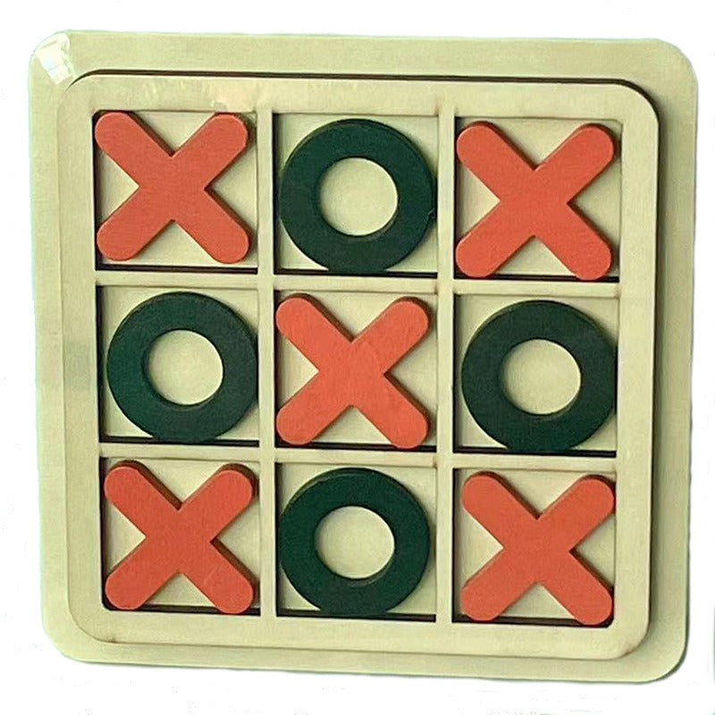 Eprolo wooden XO Tic-Tac-Toe chess game for children with building blocks, educational and leisure tabletop entertainment.