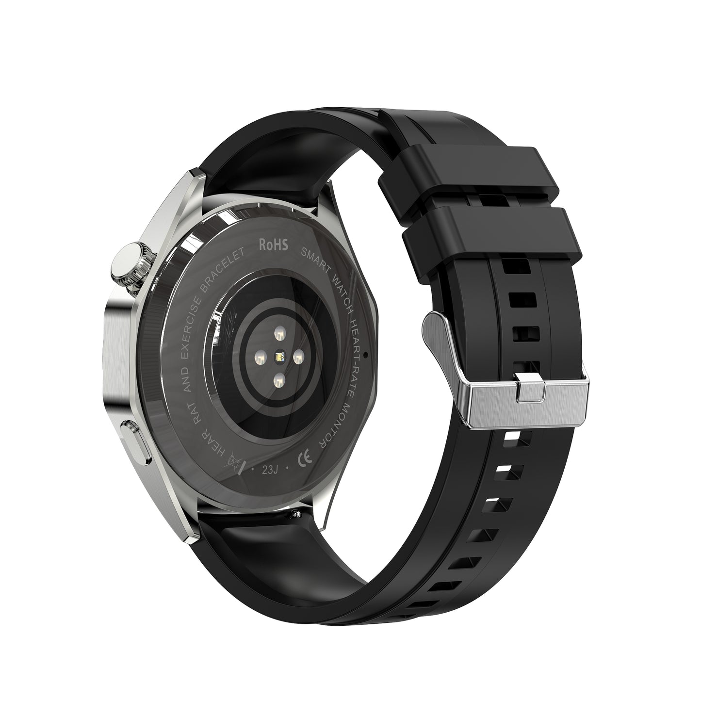 Eprolo EX105 smart watch with wireless charging and payment function, close-up view of the sleek black smartwatch.