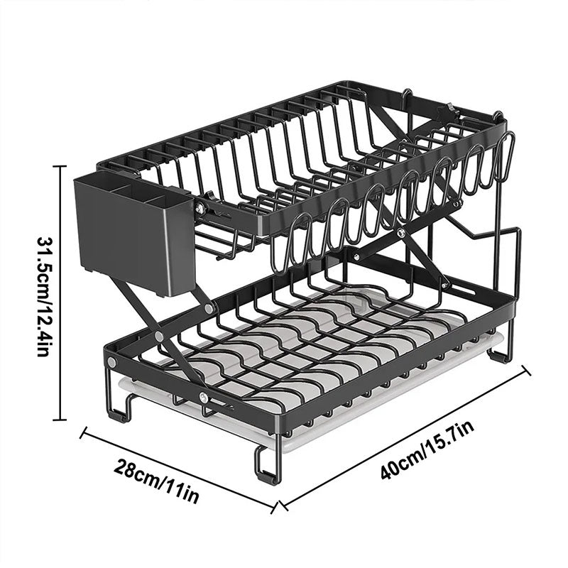 Foldable eprolo 2-layer kitchen dish rack with large capacity for bowls, cutlery, and countertop drying.