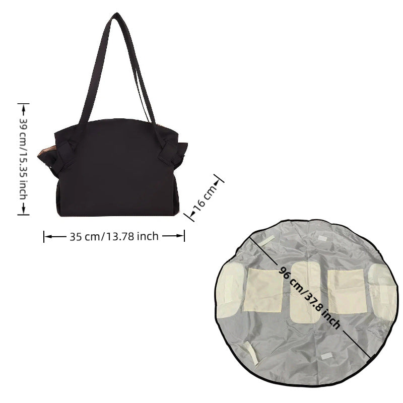Eprolo foldable travel duffel bag with picnic blanket, large waterproof tote for weekend, gym, or beach trips, showing open and folded views.