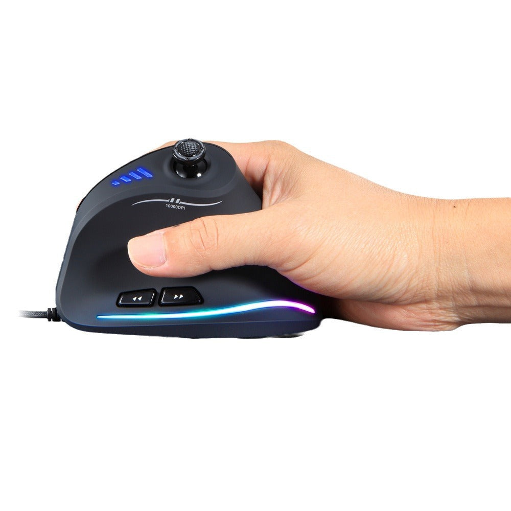 Eprolo Master C18RGB vertical ergonomic wired gaming mouse with joystick grip, suitable for notebooks and computer use.