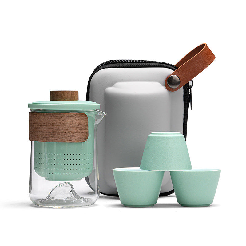 Portable eprolo travel tea set with small brewing cups, compact kung fu tea set for outdoor use and quick brewing.