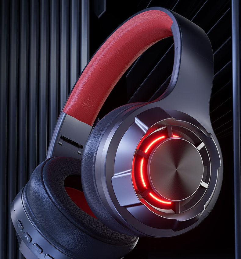 Eprolo LED illuminated wireless Bluetooth esports headset with ultra-long battery life and Type-C connection, over-ear design.