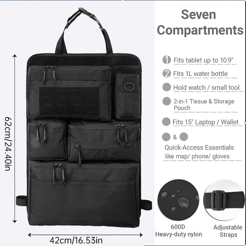 Tactical Car Seat Organizer - Universal Rear Seat Hanging Storage Bag, Multi-Purpose Travel Gear Organizer for SUV/Jeep/Van