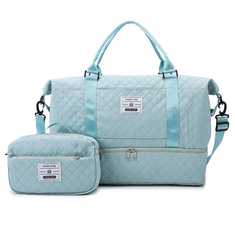 Checkered Dry-Wet Separation Sports Tote Bag Yoga Fitness Bag Large Capacity Shoe Compartment Travel Bag - American Smart