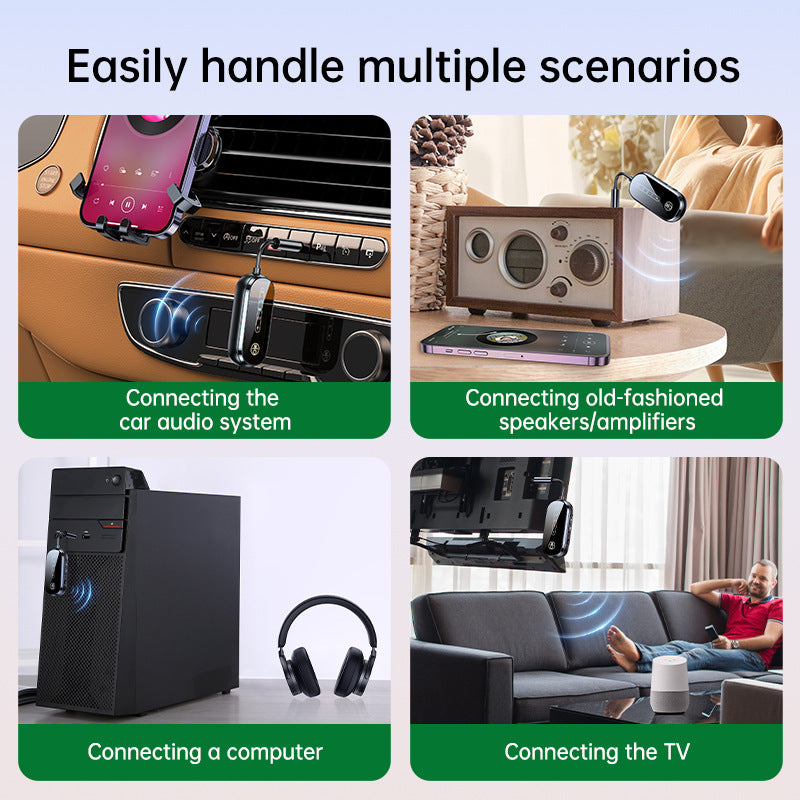 eprolo Two-in-One Bluetooth receiver and transmitter adapter for car, airplane, ship, and gym use, featuring compact design.