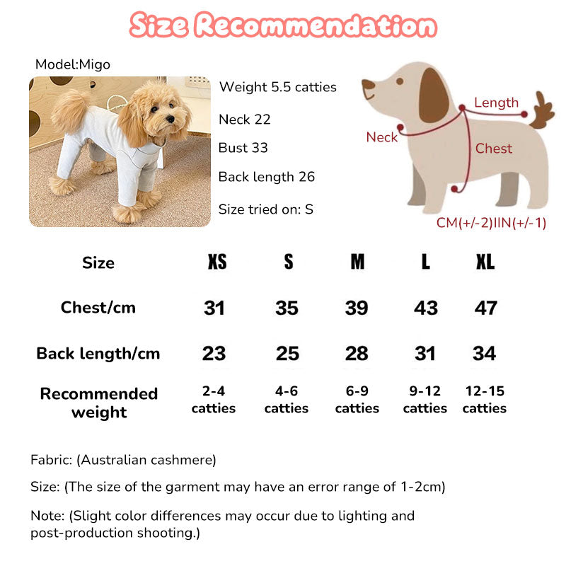 Elastic Pet Onesie, Four-Legged Pajamas for Small to Medium Dogs, Cream Color, Cozy Home Base Shirt, Warm Winter Dog Clothes - American Smart