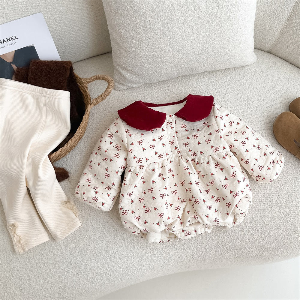 Eprolo autumn style baby gown for newborns, featuring a bow, velvet wrap, suitable for one month to one year old infants.