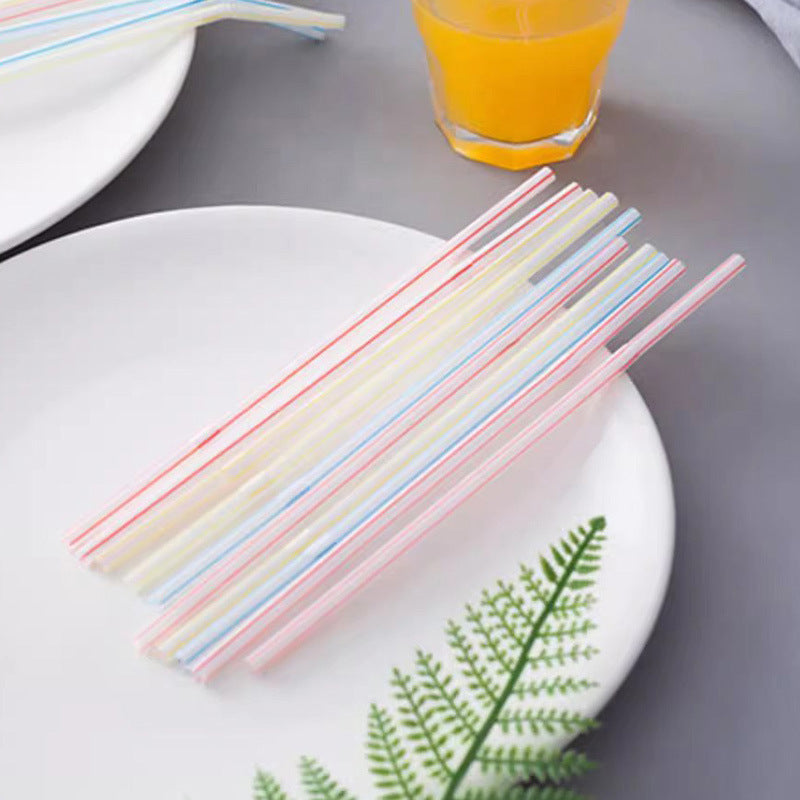 Set of colorful flexible plastic straws in a 100-pack, featuring bendable, extra-long design by eprolo.