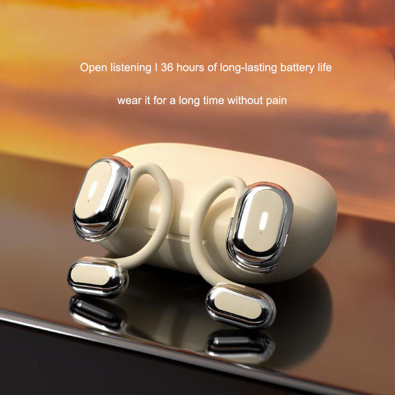 Eprolo Bluetooth open-ear wireless earphones with air bone conduction, hanging design, suitable for sports and running.
