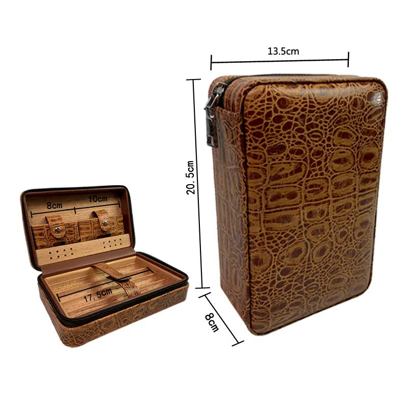 Carved version cigar box portable cedar wood cigar moisturizing box cowhide cigar box storage box Gaoxiba - American Smart