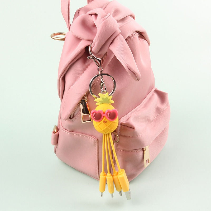 Creative cartoon peach blossom eye phone charging cable by eprolo featuring a quirky peach blossom and pineapple fruit design.