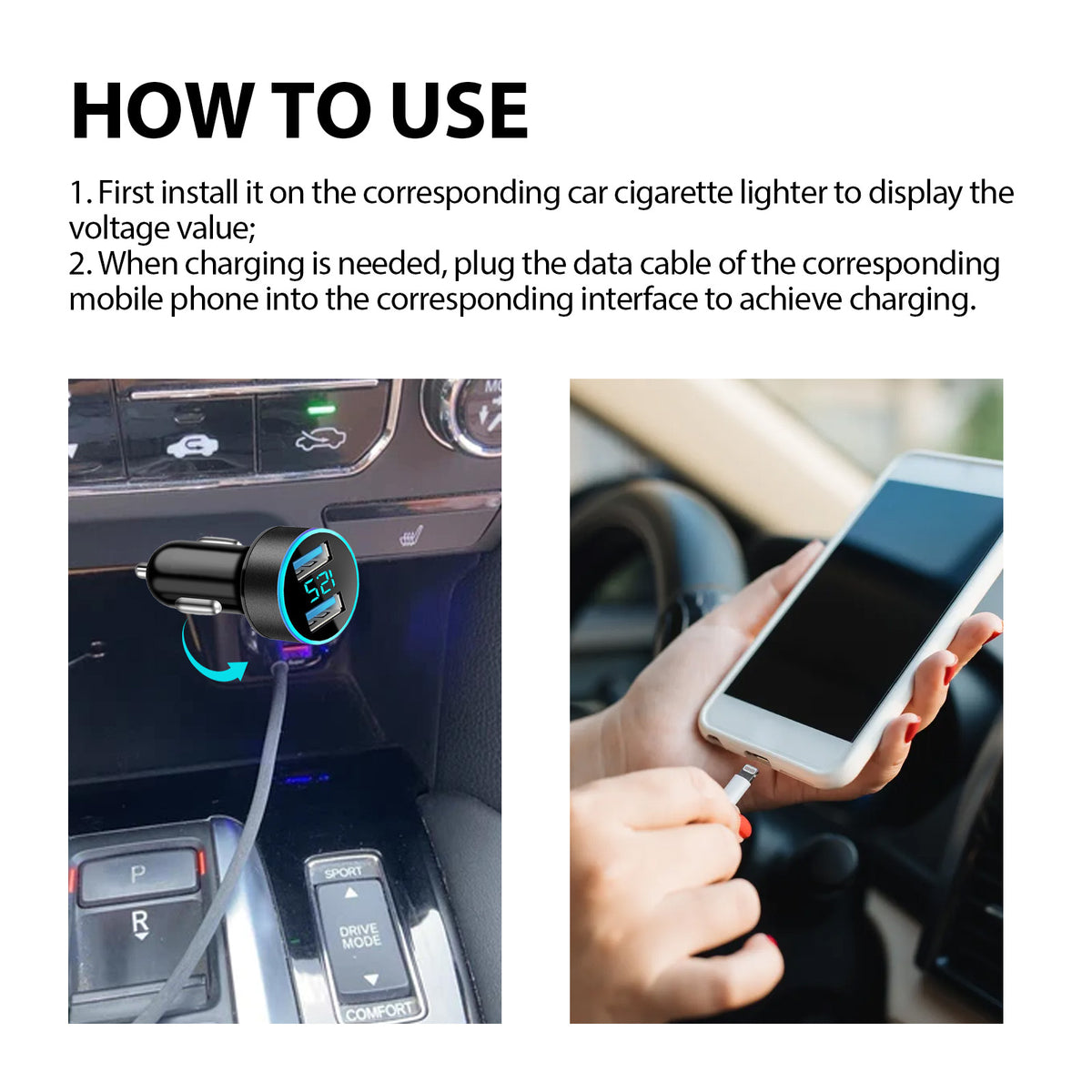 eprolo 2-in-1 car signal jammer with charging pod, dual USB ports, mobile phone multi-function charger, compact and portable design