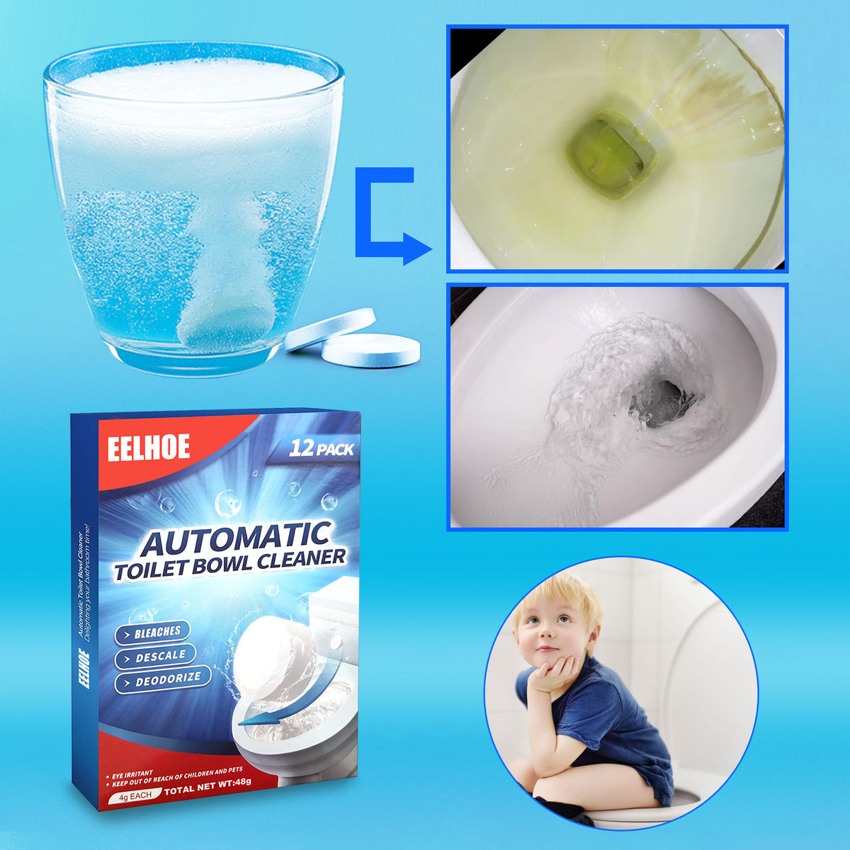 EELHOE Toilet Cleaning Effervescent Tablet, Toilet Toilet Descaling, Decontamination, Deodorization, Multi-Effect To Remove Smell And Fresh - American Smart