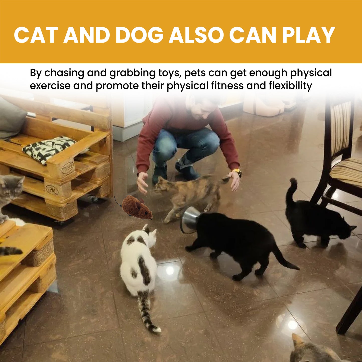 Interactive smart mouse toy for cats and dogs, plush with mouse sounds for entertainment and relief, by eprolo.