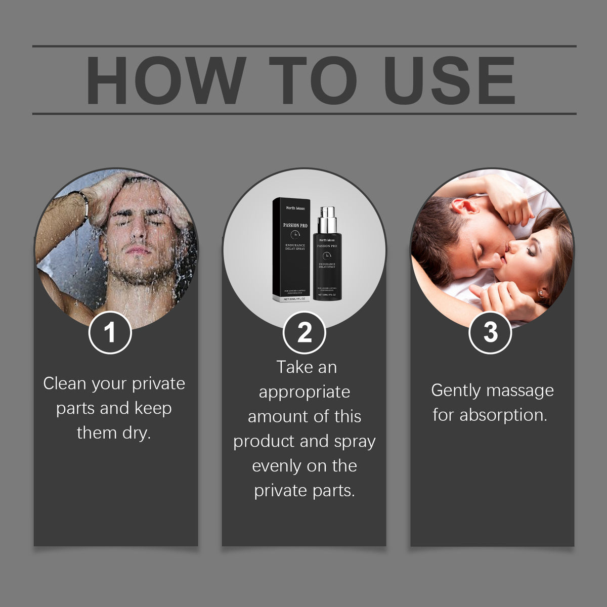 North Moon men's body soothing spray by eprolo, featuring a lightweight, moisturizing daily massage spray for skin comfort.