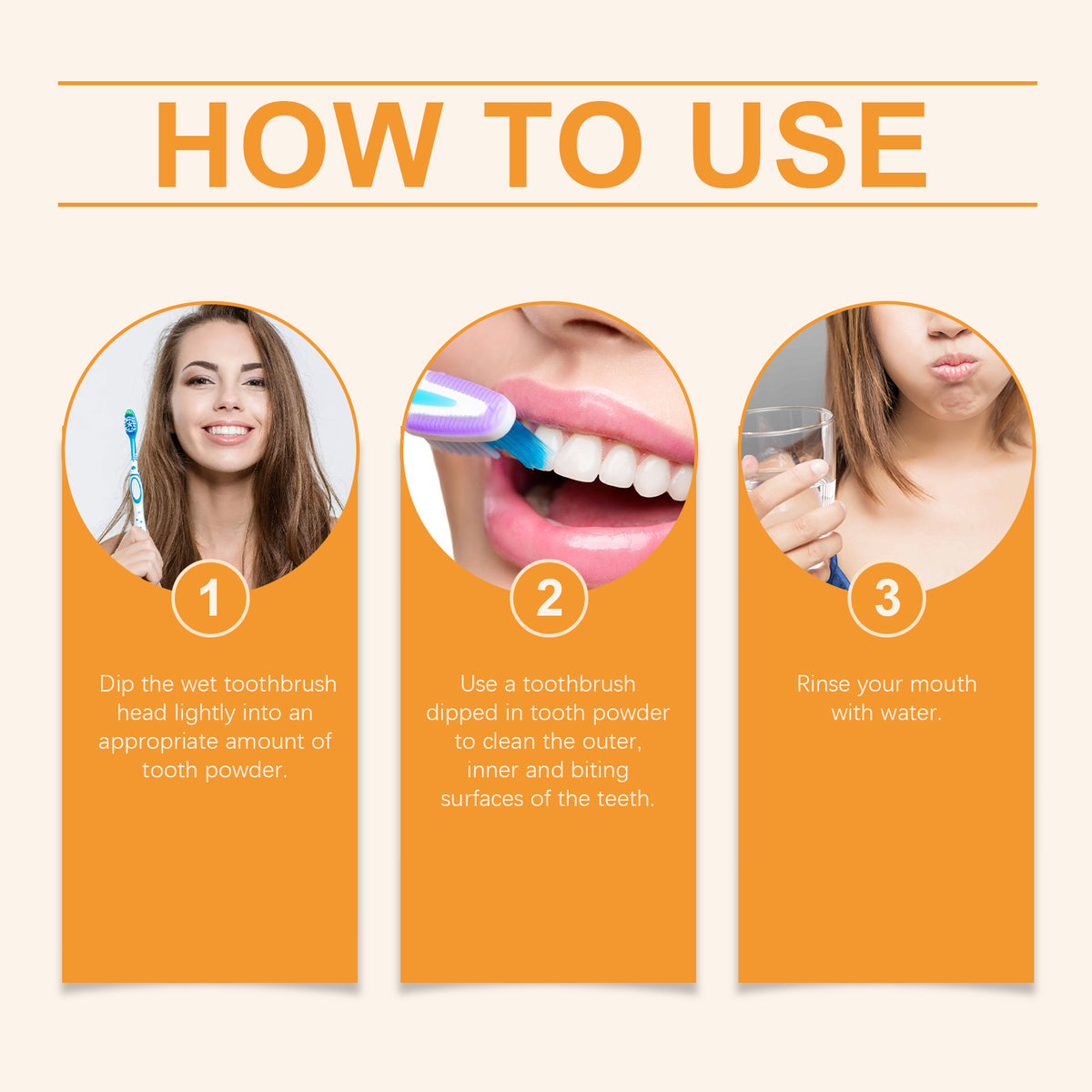 Eprolo Oralhoe white turmeric tooth cleaning powder with yellow teeth stain removal and fresh mouth odor care.