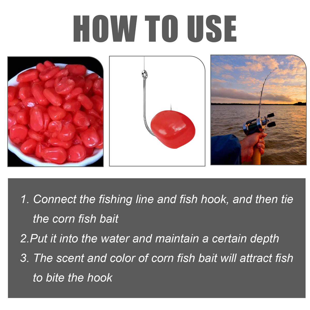 Eprolo Yegbong Corn Fish Bait and Reservoir Fishing Lure, portable fish primer for freshwater fishing, shown in the image.