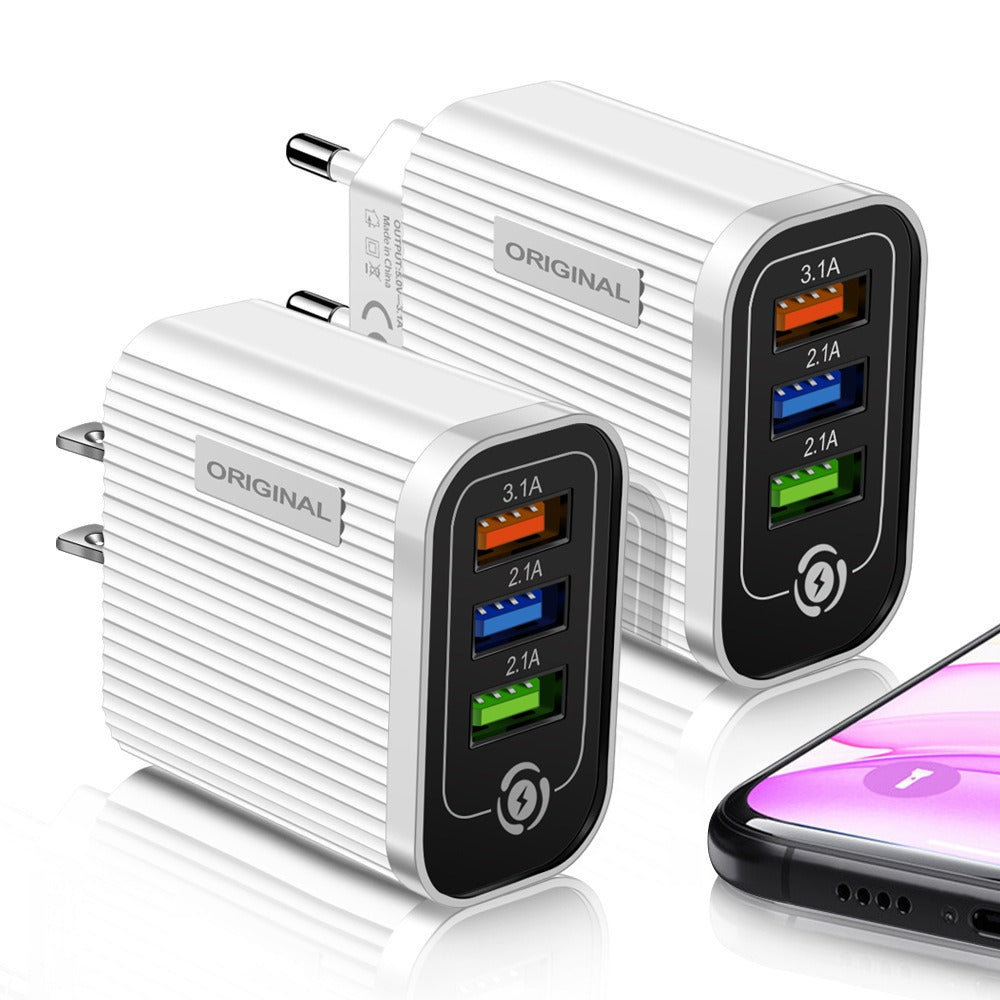 eprolo 3USB 2.1A multi-port mobile phone charger with smart travel charging head showing multiple USB ports and compact design