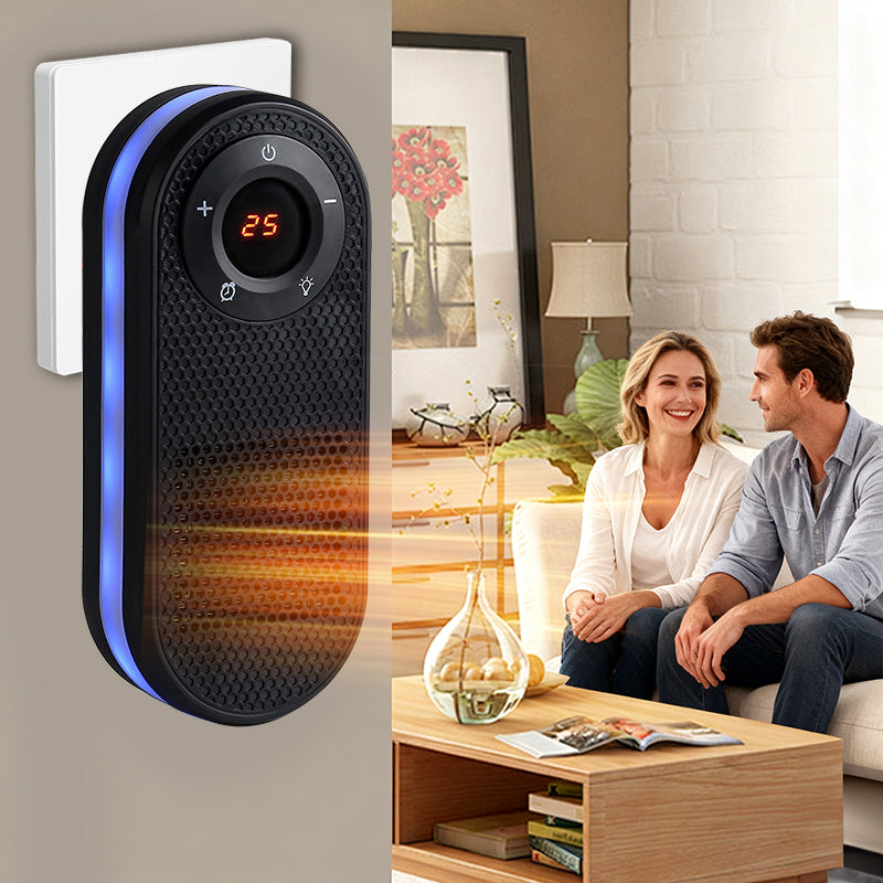 Wall-mounted eprolo space heater with night light, showing compact design, control panel, and safety features for bedroom or office use.