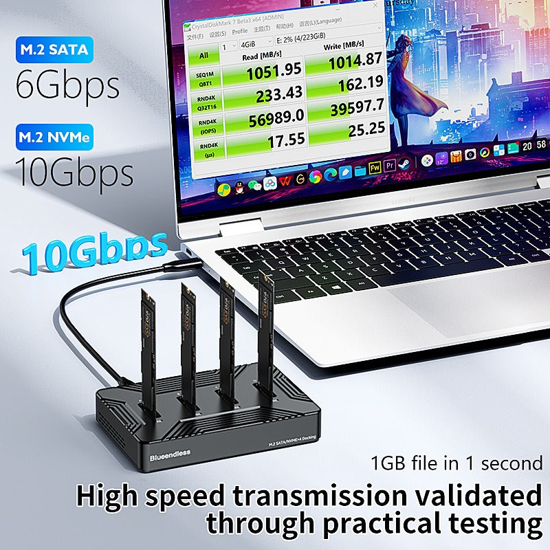 eprolo solid state drive base with four bays for NVMe and SATA, USB 3.2 Gen 2 portable hard drive enclosure