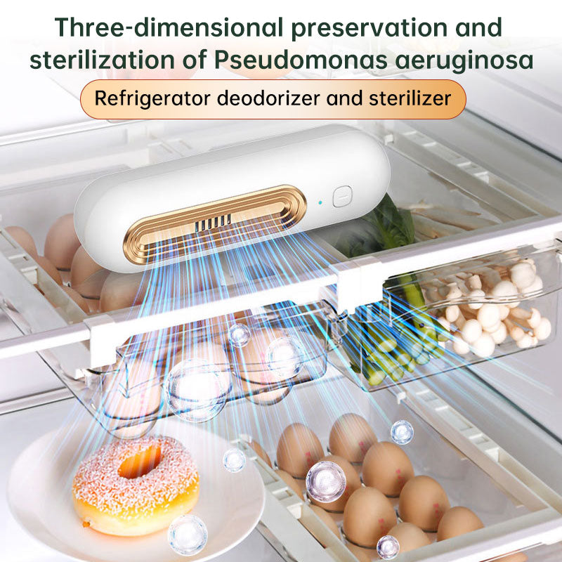 Eprolo Ozoori rechargeable fridge deodorizer device for eliminating odors in kitchen, freezer, and food storage areas.