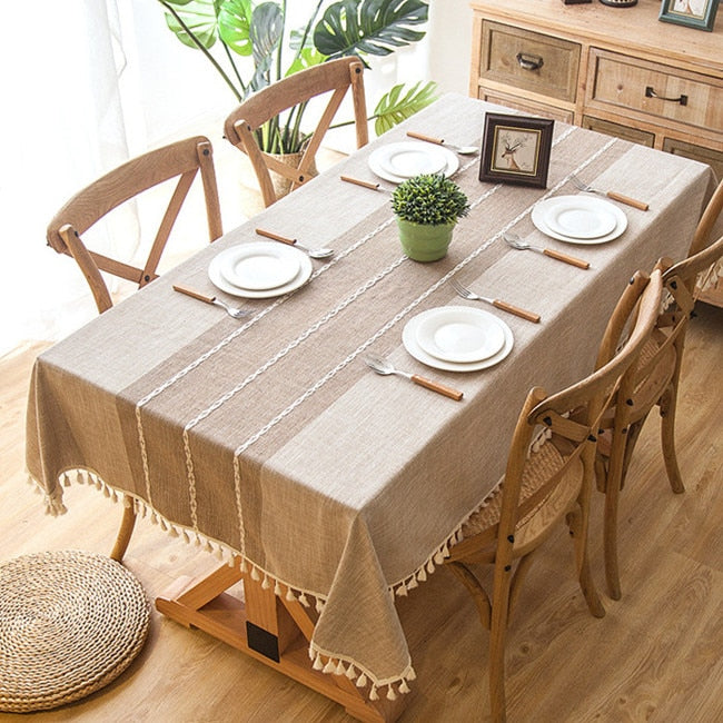 90*90 cm Plaid Decorative Linen Tablecloth With Tassel Waterproof Oilproof Thick Rectangular Wedding Dining Table Cover Tea Table Cloth - American Smart