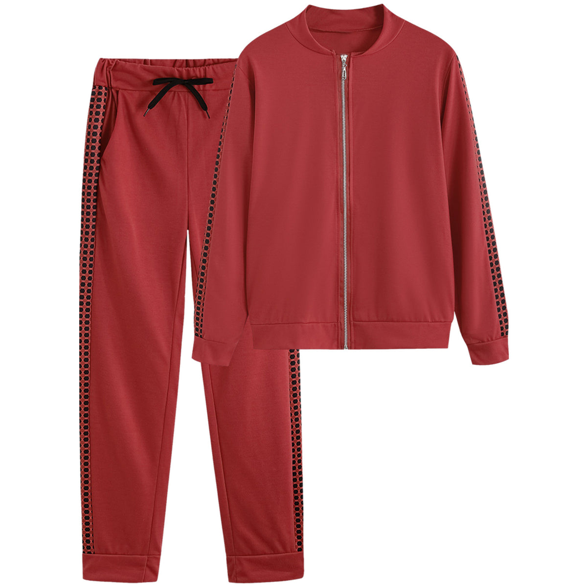 Autumn and Winter New Long Style Sports and Leisure Zipper Splicing Grid Set for Women's Clothing - American Smart