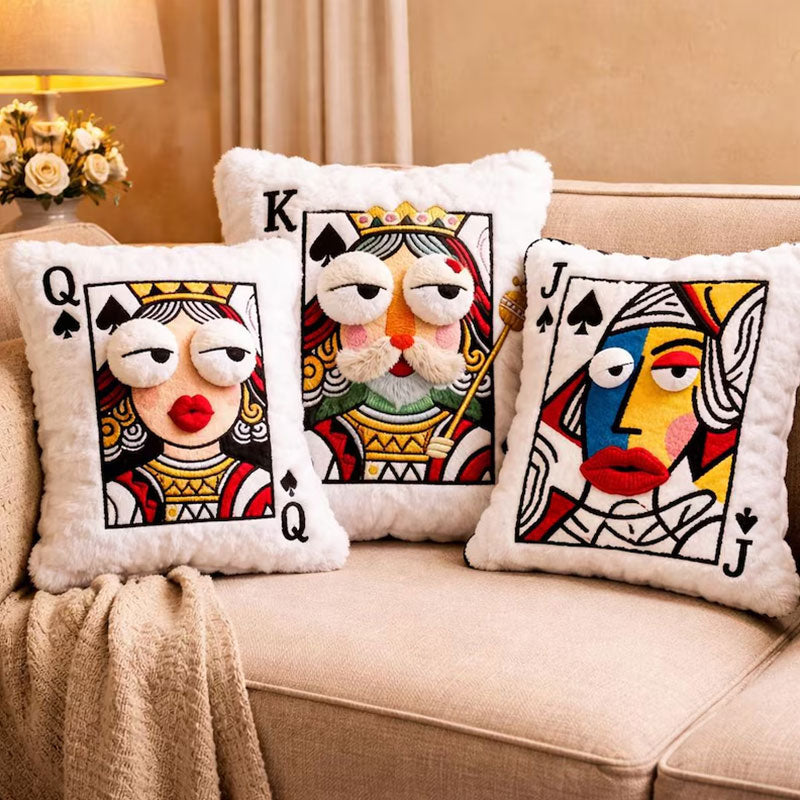 Cartoon Embroidered Square Pillow - Soft Quirky Big Eyes Game Cushion, Decorative Plush Throw Pillow for Home & Bedroom - American Smart