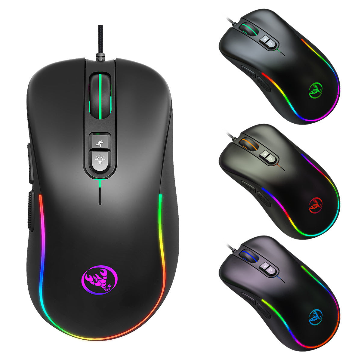 Eprolo 7D gaming mouse with macro programmable buttons, RGB lighting, wired design, and ergonomic shape for gaming precision.
