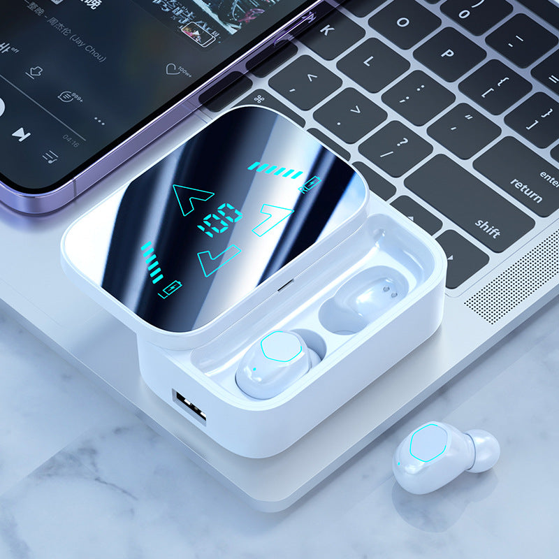 Eprolo M48 Bluetooth earphones with in-ear design, digital display, high battery capacity, and rechargeable 5.3 model.