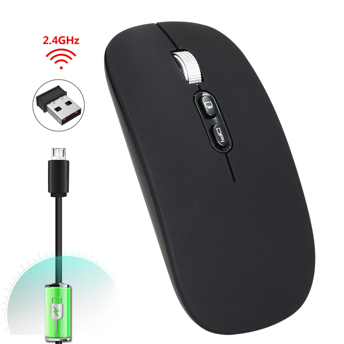Eprolo rechargeable wireless office mouse with 2.4G mute, one-click return to desktop, and built-in lithium battery.